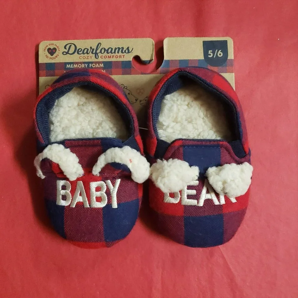 Dearfoams Cozy Comfort Baby Bear‎ Plaid Closed Back Slippers Cozy Flannel Lining